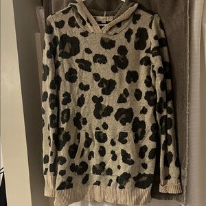 LOFT Animal Print Hooded Sweater - Black and Tan